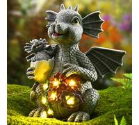UZER Garden Dragon Statue Outdoor Decor, Cute Dinosaur Figurine with Solar Light, Yard Art Decoration Resin Ornament for Indoor Home Outdoor Patio Lawn,Birthday Gifts for Grandma Mom Women