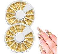 UZEXYO 1 Boxe Nail Art Caviar,nail charms,Gold Beads Pearls 3D DIY Punk Rivet Gems Manicure Beads Jewels Decoration for Women Manicure(Gold)