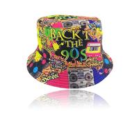 UZEXYO 1 Pack 90s Reversible Bucket Hat Back to The 90s Retro Fisherman Hat Unisex Fashion Accessory Packable Sun Hat for Women Men 80s 90s Fancy Dress Rave Party Festival Travel