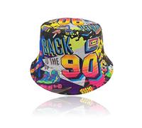 UZEXYO 1 Pack 90s Reversible Bucket Hat Back to The 90s Retro Fisherman Hat Unisex Fashion Accessory Packable Sun Hat for Women Men 80s 90s Fancy Dress Rave Party Festival Travel