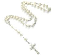 UZEXYO 1 white pearl rose colored glass bead necklace, prayer beads, suitable for both men and women, silver