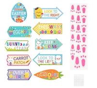 UZEXYO 10 Pack Easter Egg Hunt Signs with Sticks and 30 pcs Bunny Footprints for Kids, Easter Hunting Arrows Kit, Easter Garden Decoration, Easter Party Game Supply
