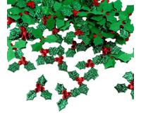 UZEXYO 100pcs Mini Holly Berries Artificial Leaves for Christmas Decorations Crafts Small Fabric Triple Leaf Embellishments for Wreath Card Making