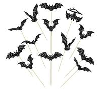 UZEXYO 24 Pcs Black Glitter Bat Cupcake Toppers Halloween Cake Decorations Gothic Spooky Party Supplies for Kids Birthday Food Picks
