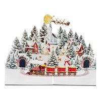 UZEXYO 3D Pop Up Christmas Card with Christmas Village Train and Santa Sleigh Holiday Greeting Card a Unique Keepsake for Family Wife Husband Mum Dad