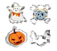 UZEXYO 4 Pcs Halloween Cookie Cutters Large Metal Set for Baking with Pumpkin Ghost Bat Skull Shape Cutters
