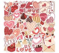 UZEXYO 58 Pcs Love Heart Scrapbook Stickers Waterproof Vinyl Accessories for Valentine's Day Wedding Gift Laptop Decorations