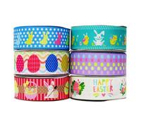 UZEXYO 6 rolls Easter Ribbons - Polyester Craft Ribbons for Bows, Gift Wrapping, Sewing & Party Decor, Easter Bunny & Egg Themed Ribbon for Holiday & Wedding Decorations (2 m)