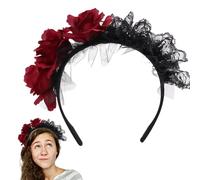 UZEXYO Red Rose Headband Halloween Flower Crown Gothic Accessories for Women Black Lace Headdress Day of the Dead Costume Headpiece
