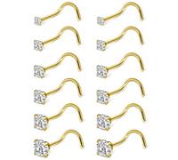 Uzgtvy 18G 20G 22G Corkcrew Nose Rings Studs 316L Surgical Steel Hypoallergenic Nose Studs Nostril Piercing Jewelry for Women Men Cubic Zirconia Size 1.5mm 2mm 2.5mm 3mm 3.5mm 4mm, Crystal Stainless