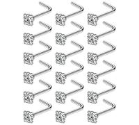 Uzgtvy 18G 20G 22G Nose Rings Studs with Cubic Zirconia 316L Surgical Steel Straight Screw L Shaped Nose Studs Piercing Jewelry for Women Men Girl CZ 1.5mm 2mm 2.5mm 3mm 20Pcs, Crystal Rhinestone