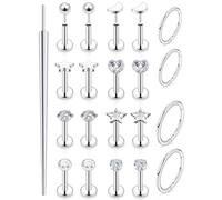 Uzgtvy 20G 18G 16G Threadless Lip Labret Medusa Monroe Nose Piercing Jewelry Surgical Steel Snake Bites Lip Rings Flat Back Push in Cartilage Tragus Helix Conch Earring Stud 6mm 8mm 10mm Bars, Crystal