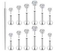 Uzgtvy 20G 18G 16G Threadless Lip Labret Medusa Monroe Nose Piercing Jewelry Surgical Steel Snake Bites Lip Rings Flat Back Push in Cartilage Tragus Helix Conch Earring Stud 6mm 7mm 8mm Bars, Crystal