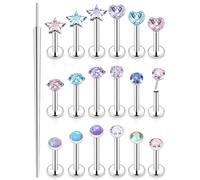 Uzgtvy 20G 18G 16G Threadless Lip Labret Medusa Monroe Nose Piercing Jewelry Surgical Steel Snake Bites Lip Rings Flat Back Push in Cartilage Tragus Helix Conch Earring Stud 6mm 8mm 10mm Bars, Crystal