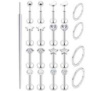 Uzgtvy 20G 18G 16G Threadless Lip Labret Medusa Monroe Nose Piercing Jewelry Surgical Steel Snake Bites Lip Rings Flat Back Push in Cartilage Tragus Helix Conch Earring Stud 6mm 8mm 10mm Bars, Crystal
