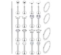 Uzgtvy 20G 18G 16G Threadless Lip Labret Medusa Monroe Nose Piercing Jewelry Surgical Steel Snake Bites Lip Rings Flat Back Push in Cartilage Tragus Helix Conch Earring Stud 6mm 8mm 10mm Bars, Crystal