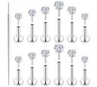 Uzgtvy 20G 18G 16G Threadless Lip Labret Medusa Monroe Nose Piercing Jewelry Surgical Steel Snake Bites Lip Rings Flat Back Push in Cartilage Tragus Helix Conch Earring Stud 6mm 7mm 8mm Bars, Crystal