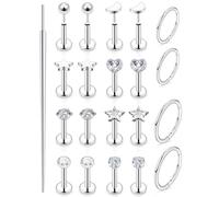 Uzgtvy 20G 18G 16G Threadless Lip Labret Medusa Monroe Nose Piercing Jewelry Surgical Steel Snake Bites Lip Rings Flat Back Push in Cartilage Tragus Helix Conch Earring Stud 6mm 8mm 10mm Bars, Crystal