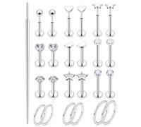 Uzgtvy 20G 18G 16G Threadless Lip Labret Medusa Monroe Nose Piercing Jewelry Surgical Steel Snake Bites Lip Rings Flat Back Push in Cartilage Tragus Helix Conch Earring Stud 6mm 8mm 10mm Bars, Crystal