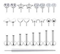 Uzgtvy 20G 18G 16G Threadless Lip Labret Medusa Monroe Nose Piercing Jewelry Surgical Steel Snake Bites Lip Rings Flat Back Push in Cartilage Tragus Helix Conch Earring Stud 6mm 8mm 10mm Bars, Crystal