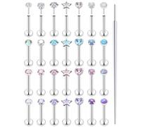 Uzgtvy 20G 18G 16G Threadless Lip Labret Medusa Monroe Nose Piercing Jewelry Surgical Steel Snake Bites Lip Rings Flat Back Push in Cartilage Tragus Helix Conch Earring Stud 6mm 8mm 10mm Bars, Crystal