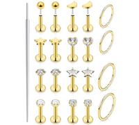 Uzgtvy 20G 18G 16G Threadless Lip Labret Medusa Monroe Nose Piercing Jewelry Surgical Steel Snake Bites Lip Rings Flat Back Push in Cartilage Tragus Helix Conch Earring Stud 6mm 8mm 10mm Bars, Crystal