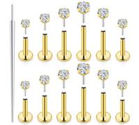 Uzgtvy 20G 18G 16G Threadless Lip Labret Medusa Monroe Nose Piercing Jewelry Surgical Steel Snake Bites Lip Rings Flat Back Push in Cartilage Tragus Helix Conch Earring Stud 6mm 7mm 8mm Bars, Crystal