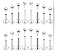 Uzgtvy 20G 18G 16G Threadless Lip Labret Medusa Monroe Piercing Jewelry Push in Surgical Steel Snake Bites Lip Rings Flat Back Cartilage Tragus Helix Conch Earring Stud 6mm 7mm 8mm 10mm Bars, Crystal
