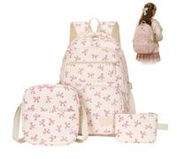 UZIPZ Coquette Bow Backpack for Girls, Cute Bow Backpack Set，White Pink