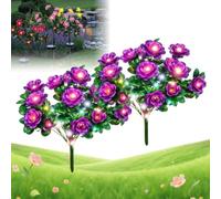 UZIPZ Solar Memorial Garden Bloom Lights, Weatherproof LED Solar Flower Stake with Ultra-Realistic Artificial Petals, Solar Azalea Lights for Outdoor Cemetery Patio Pathway Decor (2PCS-Purple)