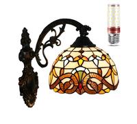 Uziqueif 8 Inch Tiffany Style Wall Lights, Vintage Baroque Stained Glass Wall Lamp Sconce for Bedroom, Living Room, Lounge, Corridor, Kitchen, Hallway, Baroque A