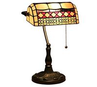Uziqueif Bankers Desk Lamp, Tiffany Lamp With Pull Chain Switch, Glass Table Lamp, Reading Lamps For Bedside Table, Art Deco Lamps