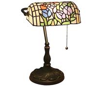 Uziqueif Bankers Lamp Green, Tiffany style lamp With Pull Chain Switch, Stained Glass Desk Lamp, Reading Lamps for Home office, Bedroom Study, Bedside Table,B