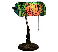 Uziqueif Bankers Lamp, Tiffany Style Lamp, Vintage Table Lamp For Desks, Stained Glass Lamp With Pull Chain Switch, for Home Office Bedroom Study Lamps, Nightstand Bedside Light,C