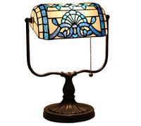 Uziqueif Bankers Lamp, Tiffany Style Lamp, Vintage Table Lamp for Desks, Stained Glass Lamp with Pull Chain Switch, for Home Office Bedroom Study Lamps, Nightstand Bedside Light,F