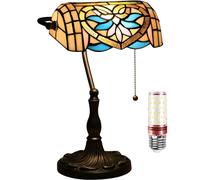 Uziqueif Bankers Lamp, Tiffany Style Lamp, Vintage Table Lamp For Desks, Stained Glass Lamp With Pull Chain Switch, for Home Office Bedroom Study Lamps, Nightstand Bedside Light,E