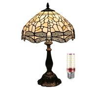 Uziqueif BeigeTiffany Lamps,12 inch Stained Glass Lamp, Vintage Tiffany Style Lamp, Dragonfly Tiffany Table Lamp, Table Lamps for Living Room Bedroom Library