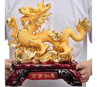 Uziqueif Chinese Zodiac Resin Dragon Statue - Handcrafted Feng Shui Wealth Attractor & Career Success Symbol - Asian Sculpture for Desk Living Room Mantel,Sand gold,33 * 17 * 31cm