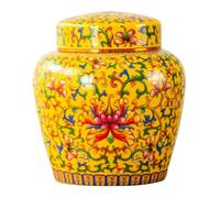 Uziqueif Enamel Color Ceramic Tea Storage Jars & Tea Canisters - Medium Ceramic Sealed Food Storage Canister Jar with Alloy Screw Sealing Lid for Coffee, Sugar, Tea, Spices and Nuts, 800 ml,Yellow