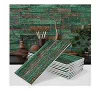 Uziqueif Peel and Stick Tile Stickers - 20x10 cm/8"x4" Wood Grain Matte PE Foam Wall Stickers for Kitchen Backsplash, Bathroom, Fireplace, Self-Adhesive, Waterproof, Oil-Proof,Green 17,64pcs