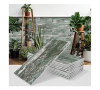 Uziqueif Peel and Stick Tile Stickers - 20x10 cm/8"x4" Wood Grain Matte PE Foam Wall Stickers for Kitchen Backsplash, Bathroom, Fireplace, Self-Adhesive, Waterproof, Oil-Proof,Green 18,32pcs