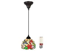 Uziqueif Pendant Light, Pendant Ceiling Light 8", Tiffany Style Hanging Ceiling Lights, Glass Lampshade, LED Kitchen Island Lights, vintage chandelier for Dining Room, Living Room, Height Adjustable,L