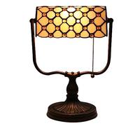 Uziqueif Retro Classic Bankers Lamp, Vintage Lamp for Living Room, Stained Glass Lamp with Pull Chain Switch, for Home Office Bedroom Study, Art Deco Lamps, Beige + Teal Glazed Beads