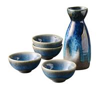 Uziqueif Sake set made of Japanese ceramics, ceramic, 4 sake cups, 1 sake pot, 5 parts, Japanese Liquor Sake Set Porcelain Traditional Ceramic Cups Crafts Temperature Wine Glasses,A