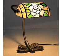 Uziqueif Tiffany Style Bankers Lamp, Stained Glass Lamp, Retro Classic Bankers desk Lamp, peony