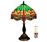 Uziqueif Tiffany Style Dragonfly Lamp - 12 Inch Stained Glass Table Lamp for Living Room, Bedroom, Library - Green Vintage Design
