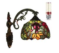Uziqueif Tiffany Style Wall Lamp Indoor, 8 Inch Wall Sconce Grape Design Stained Glass Sconce for Living Room, Lounge, Corridor, Dining Room, Bedroom, Wall Mounted Light for Hallway, Grape
