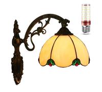 Uziqueif Tiffany Style Wall Lights Indoor, 8 inch Vintage Wall Sconces with Stained Glass Lampshade and Bulbs, E27 Wall lamps that can be installed upwards or downwards,Yellow J