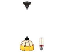 Uziqueif Yellow, Tiffany Pendant Light, 8" Vintage Hanging Lights, Ceiling Light for Dining Room, Living Room or Kitchen, Bedroom, Height Adjustable, LED Pendant Lights, Glass Lampshades