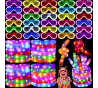 UZLU 44 Pcs Glow in the Dark Party Supplies 20 LED Light Up Glasses 24 Glow Sticks Light Up Pop Tubes Flash Glasses LED Neon Bracelet Necklace Accessories Goodie Bag Stuffers for Birthday Christmas